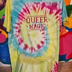 LGBTQ themed T-shirt - size M large - Green and Purple  "QUEER MAGIC"
